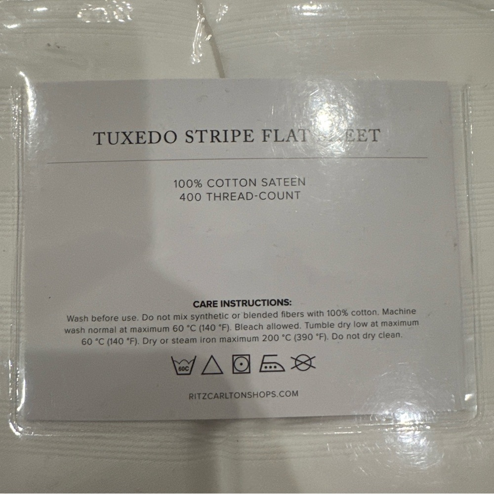 NEW Frette for The Ritz Carlton White Tuxedo Stripe Queen Flat Sheet Luxury 400 - Picture 3 of 4